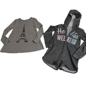 Justice Gray Girls Long Sleeve Top and Hooded Long Sleeve Romper Girls Size 6 7